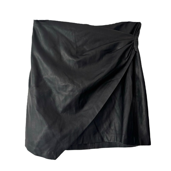 Mango Faux Leather Black Asymmetrical Partial Wrap Mini Skirt - Picture 3 of 6